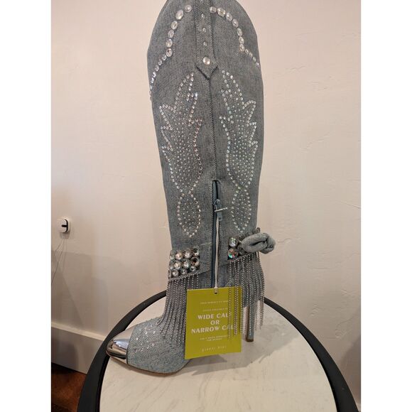 Gianni Bini Denim Boots • Rhinestones, Tassels & Metal Tips • Size 7M • New - Picture 5 of 14